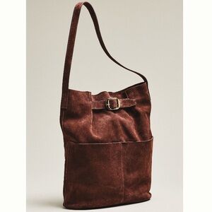 Anthropologie Buckled North-South Suede Tote Shoulder Bag